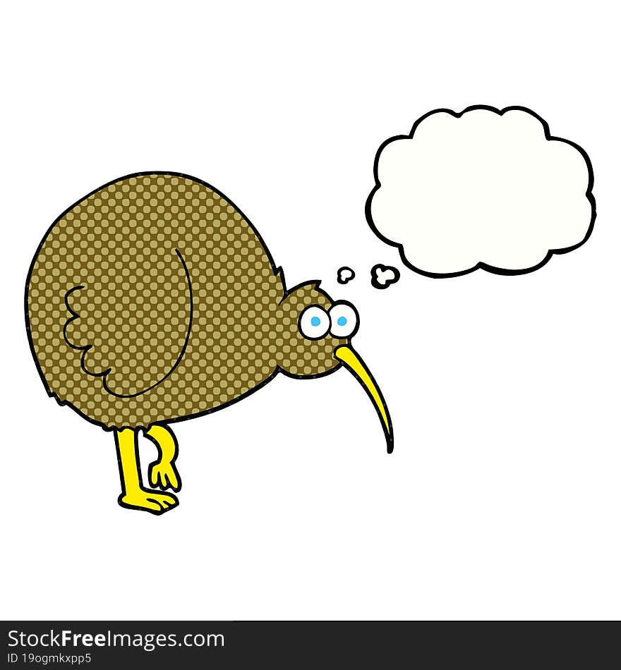 freehand drawn thought bubble cartoon kiwi bird