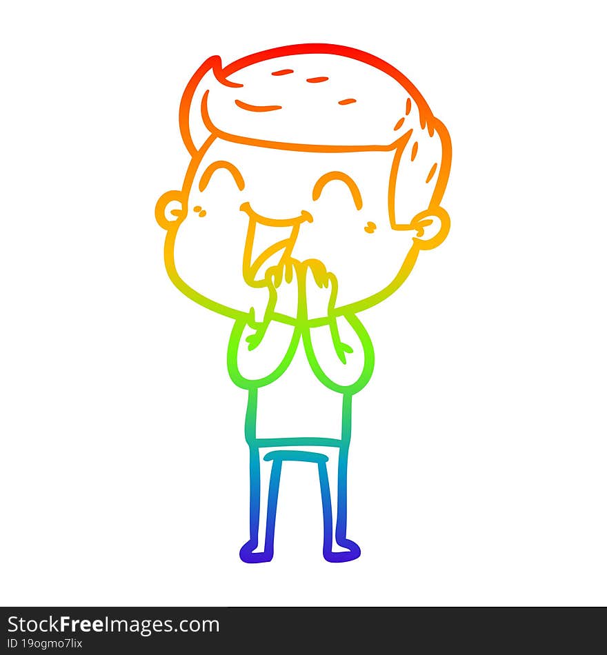 Rainbow Gradient Line Drawing Cartoon Man Laughing