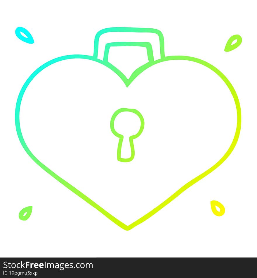 cold gradient line drawing of a cartoon love heart with lock