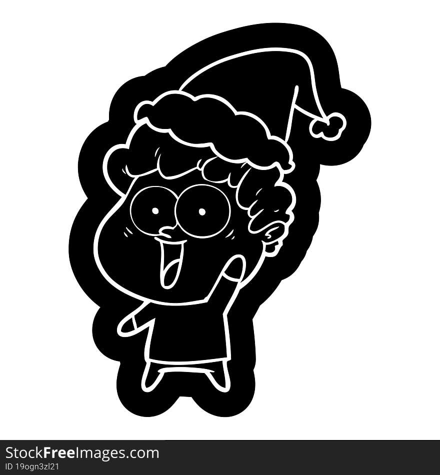 cartoon icon of a happy man wearing santa hat