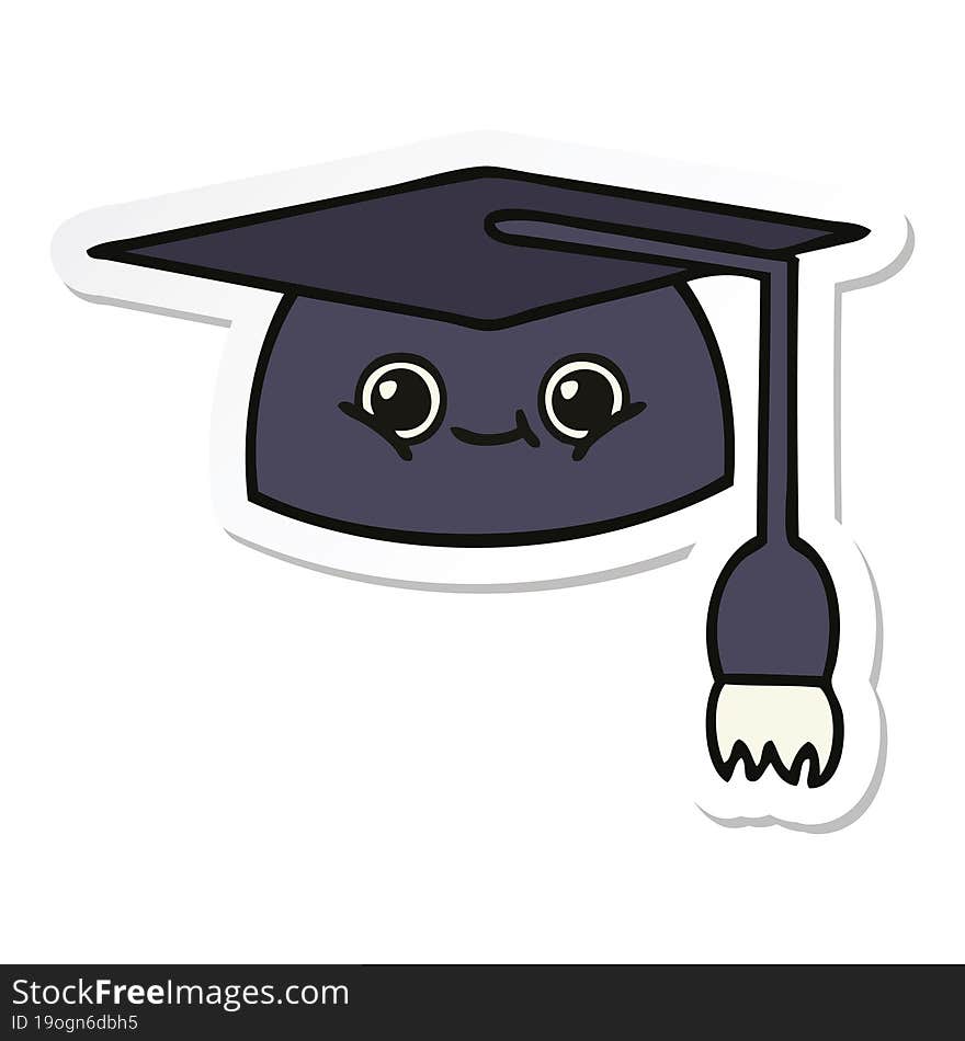 sticker of a cute cartoon graduation hat