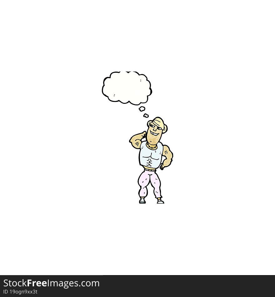 cartoon body builder with thought bubble