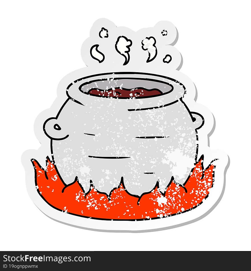 distressed sticker cartoon doodle of a pot of stew