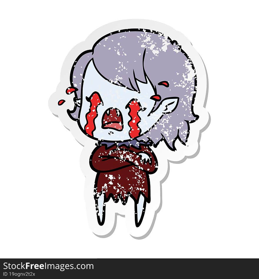 Distressed Sticker Of A Cartoon Crying Vampire Girl