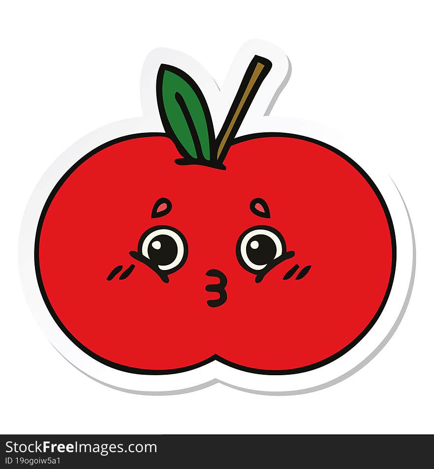 Sticker Of A Cute Cartoon Red Apple