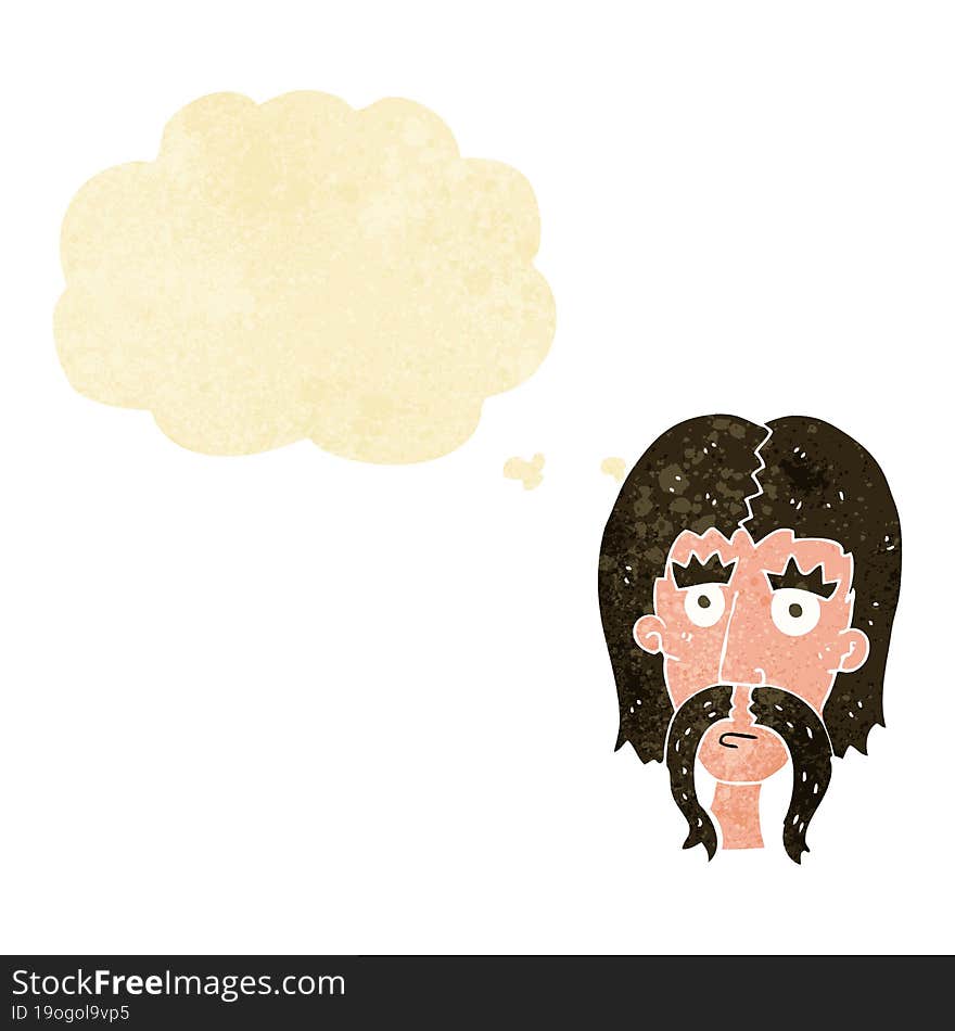 cartoon man with long mustache with thought bubble