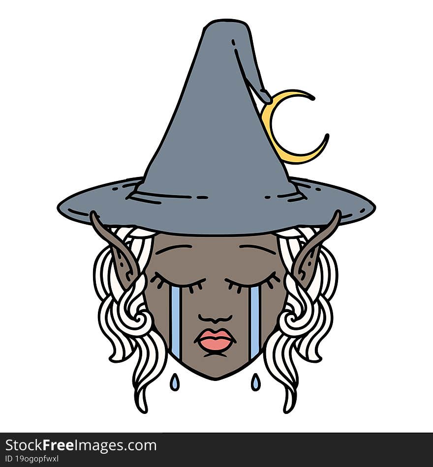 crying elf mage character face illustration