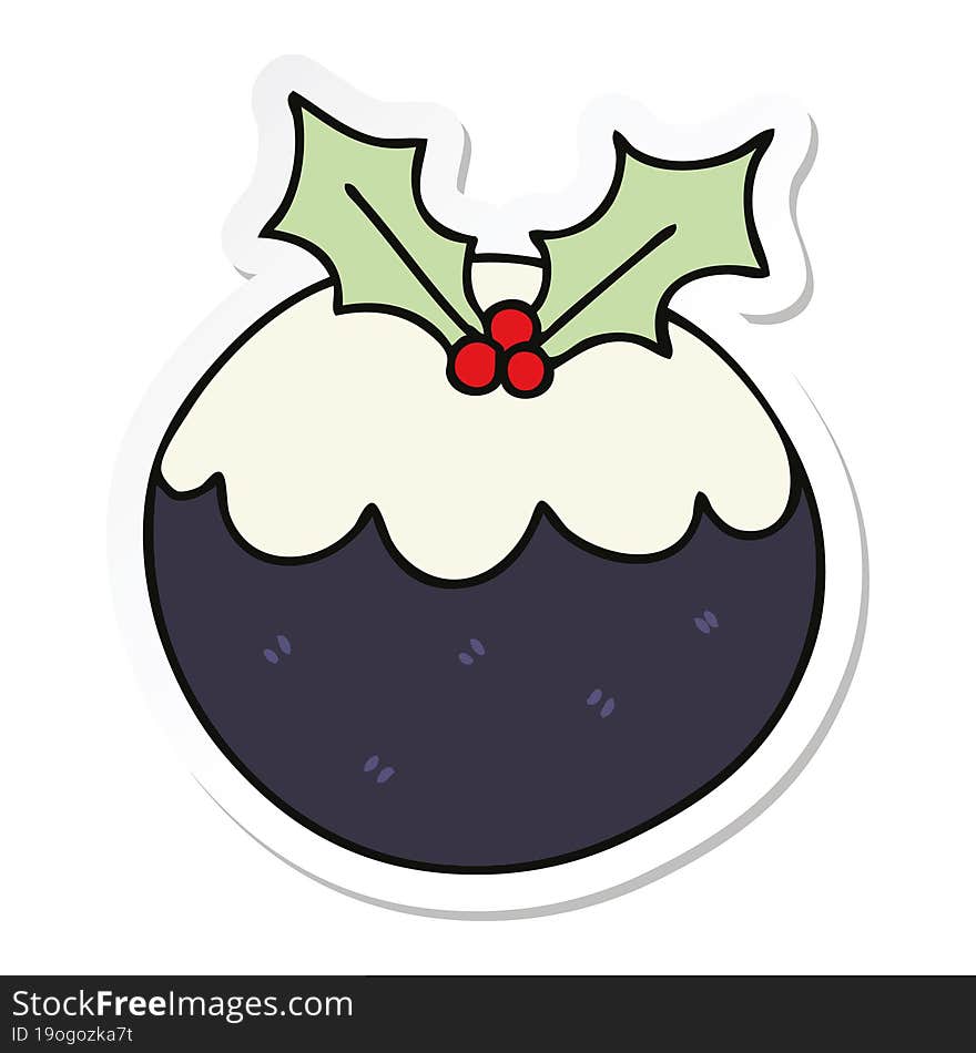 sticker of a quirky hand drawn cartoon christmas pudding