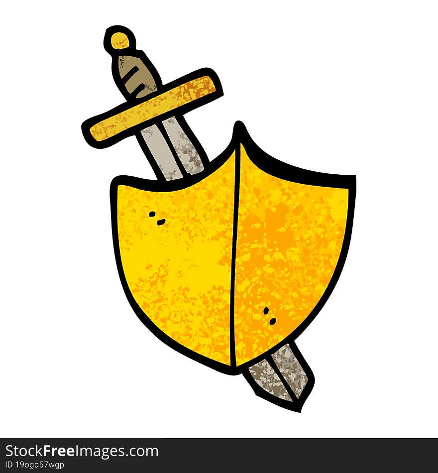 grunge textured illustration cartoon sword and shield