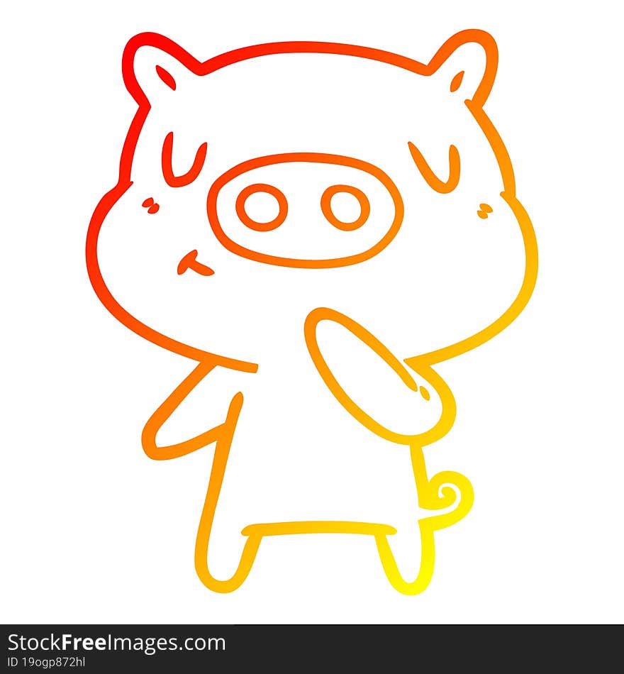 warm gradient line drawing of a cartoon content pig