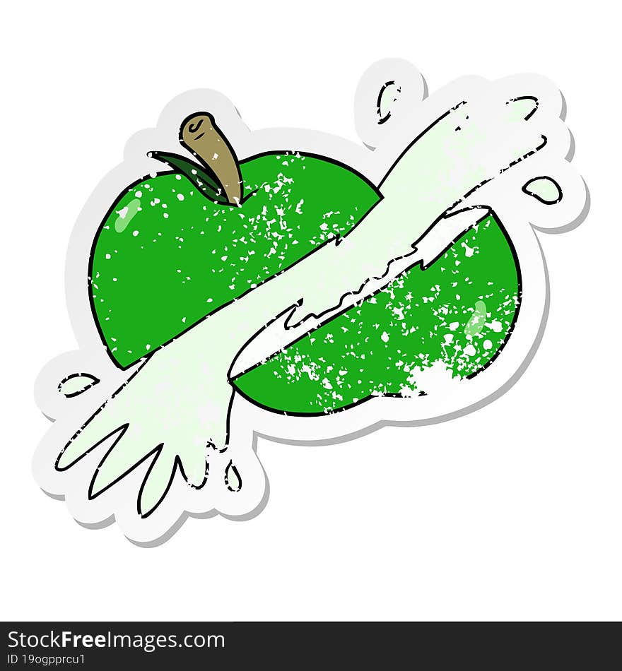 distressed sticker of a cartoon sliced apple