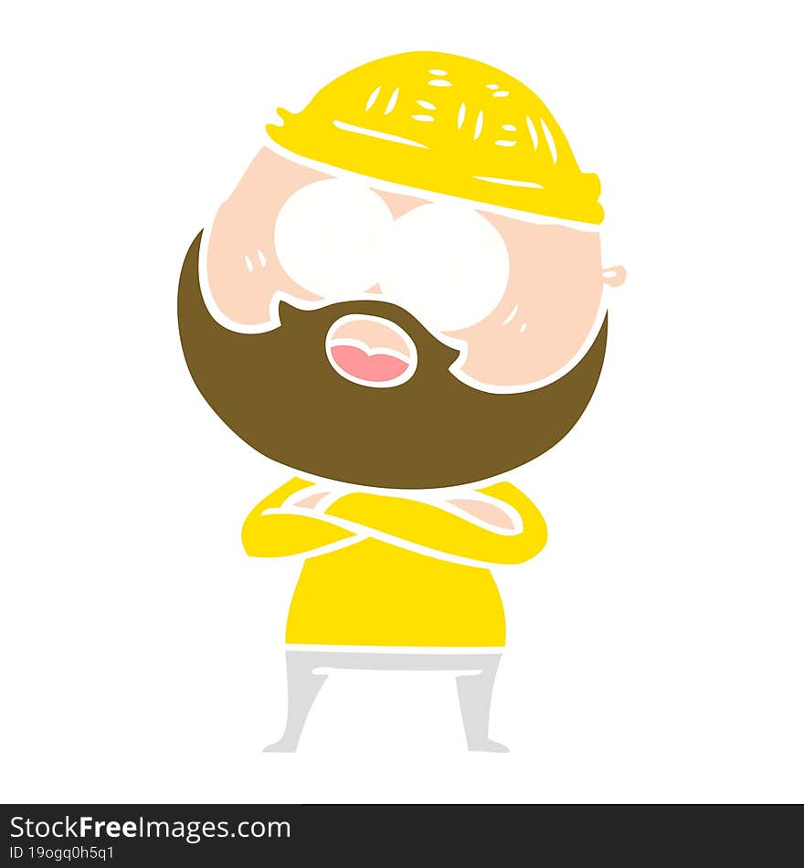 Flat Color Style Cartoon Surprised Bearded Man