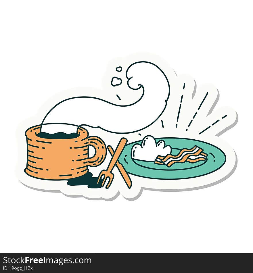 sticker of a tattoo style breakfast and coffee