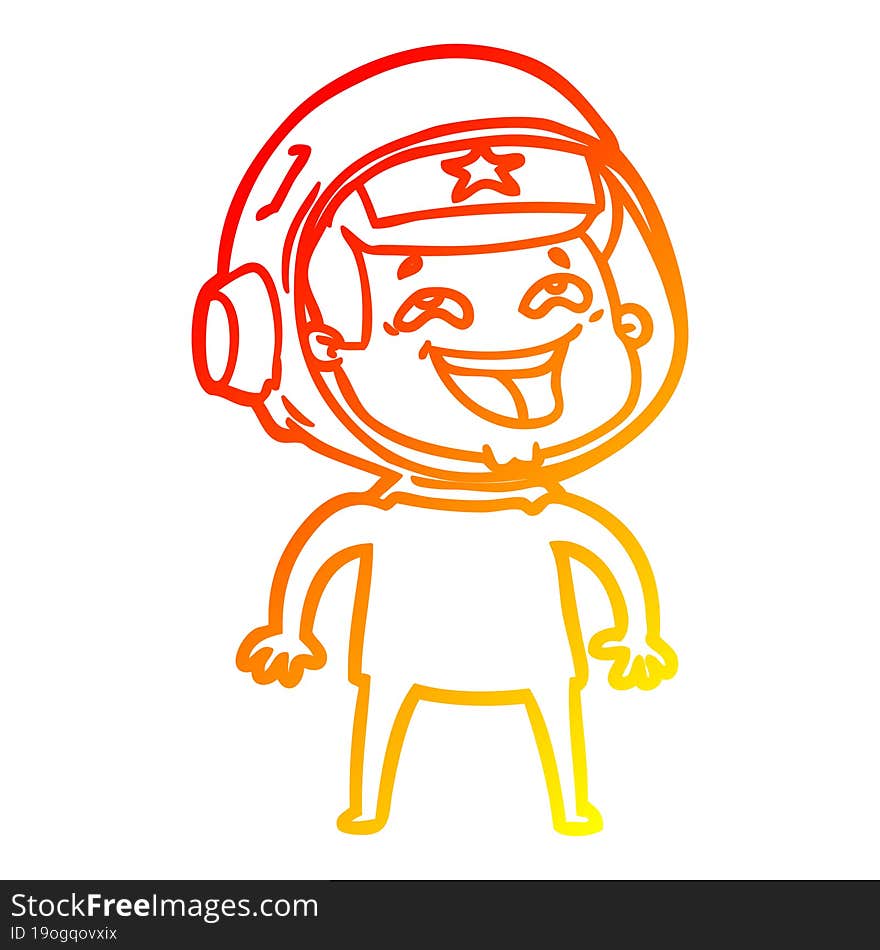 Warm Gradient Line Drawing Cartoon Laughing Astronaut