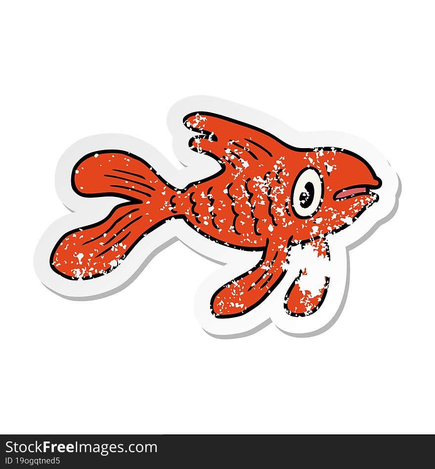 distressed sticker of a cartoon fish