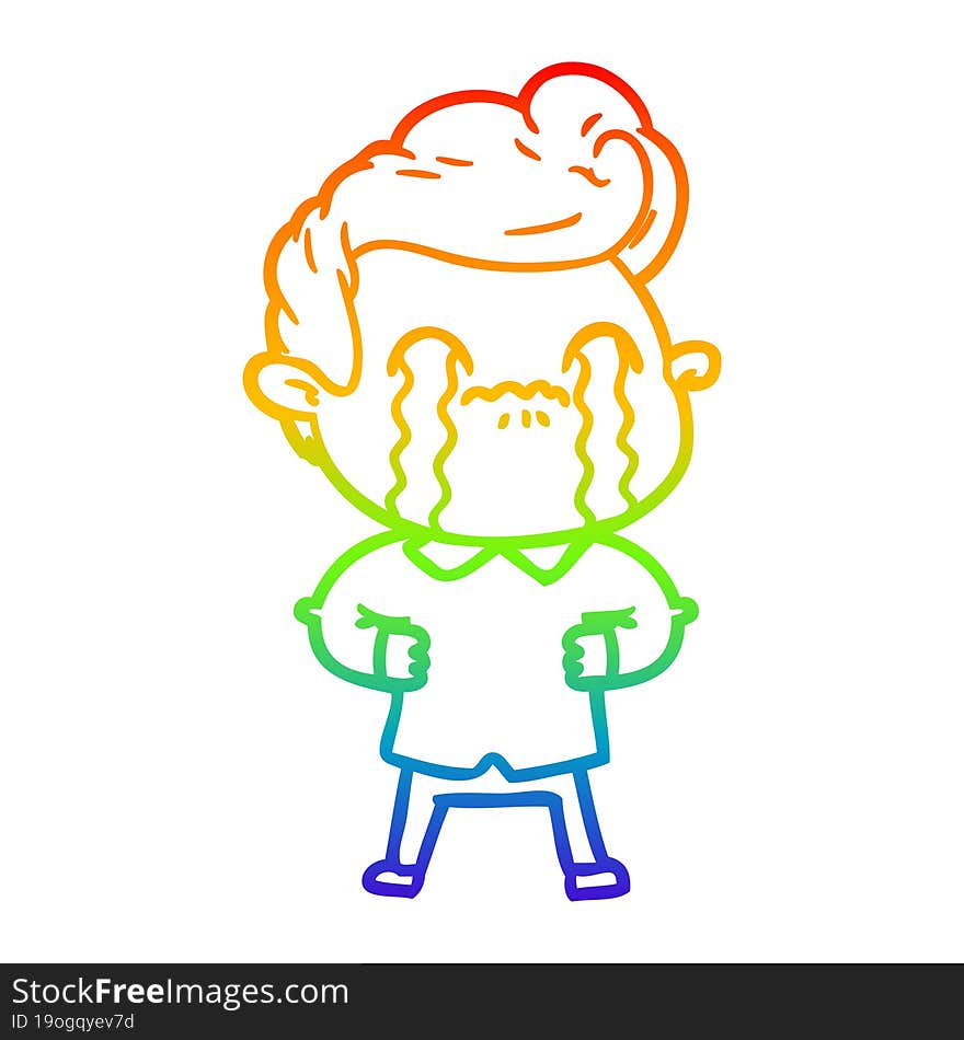 rainbow gradient line drawing cartoon man crying