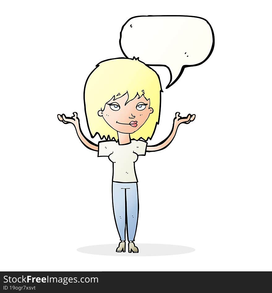 cartoon woman shrugging with speech bubble