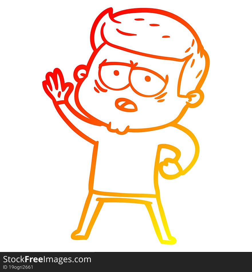 warm gradient line drawing cartoon tired man