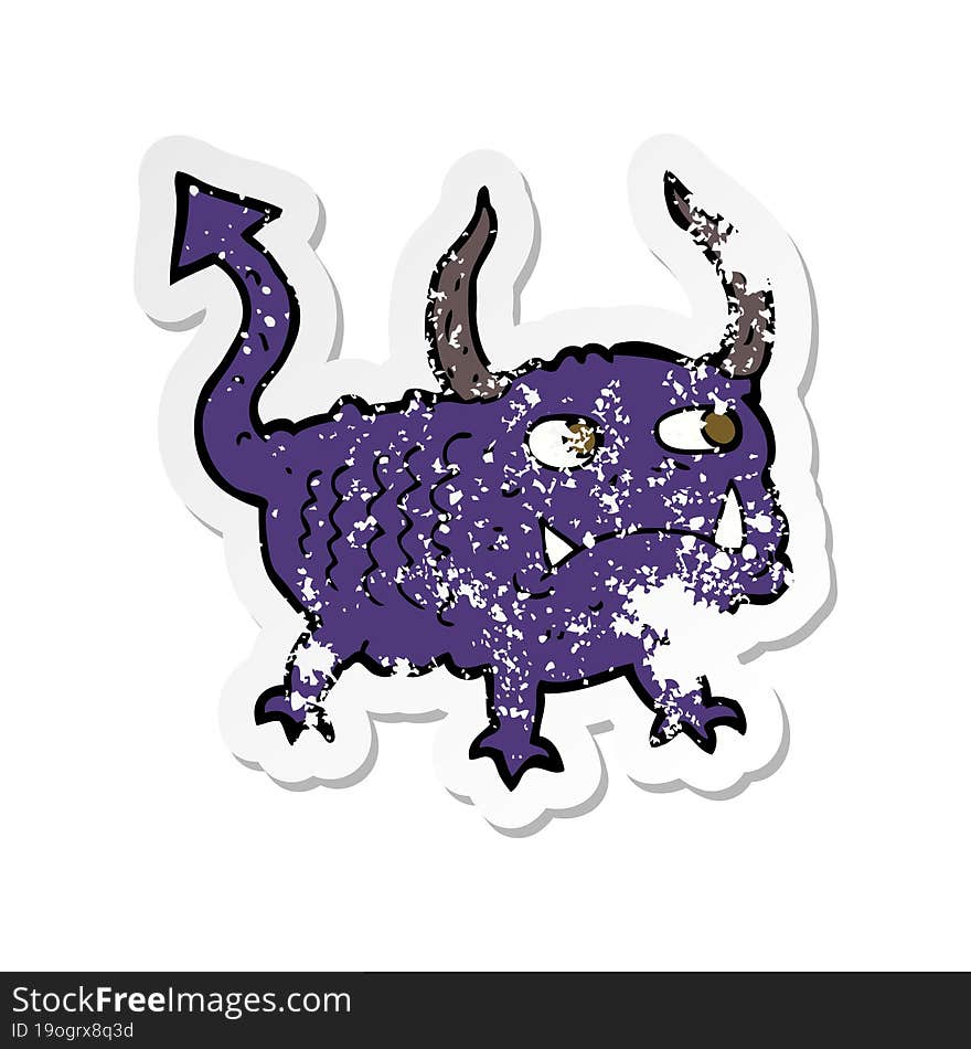 Retro Distressed Sticker Of A Cartoon Little Demon