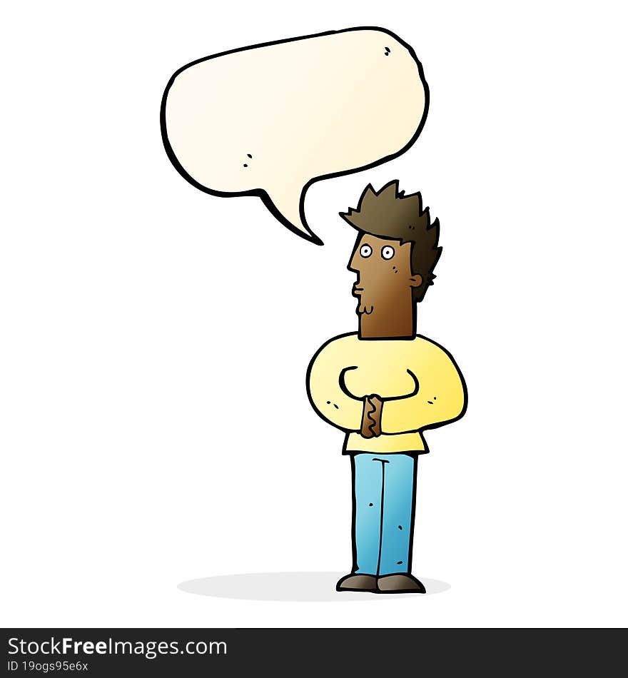 cartoon nervous man with speech bubble