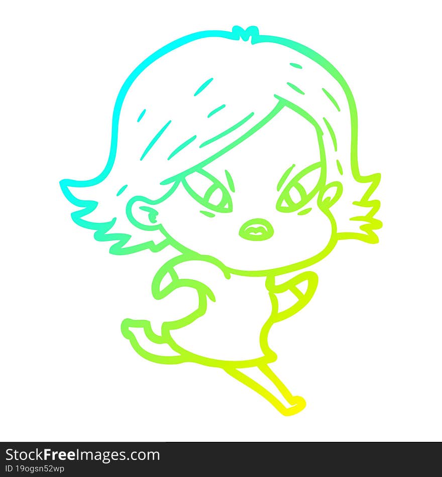 cold gradient line drawing of a cartoon stressed woman