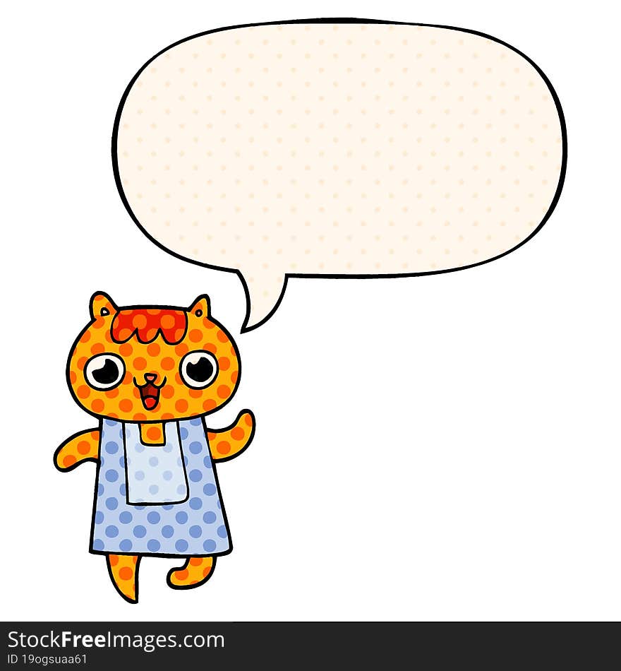 cartoon cat with speech bubble in comic book style