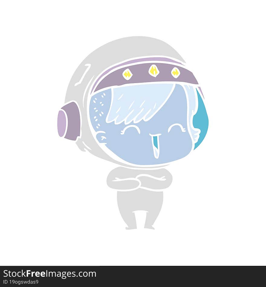 Flat Color Style Cartoon Laughing Astronaut Girl