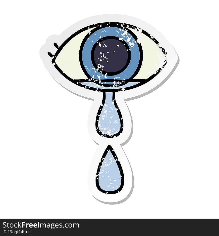 distressed sticker of a cute cartoon crying eye