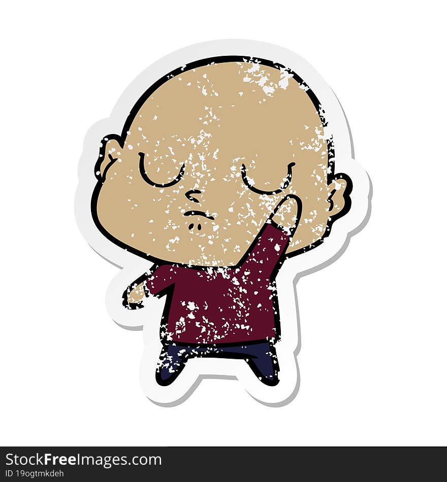 distressed sticker of a cartoon bald man