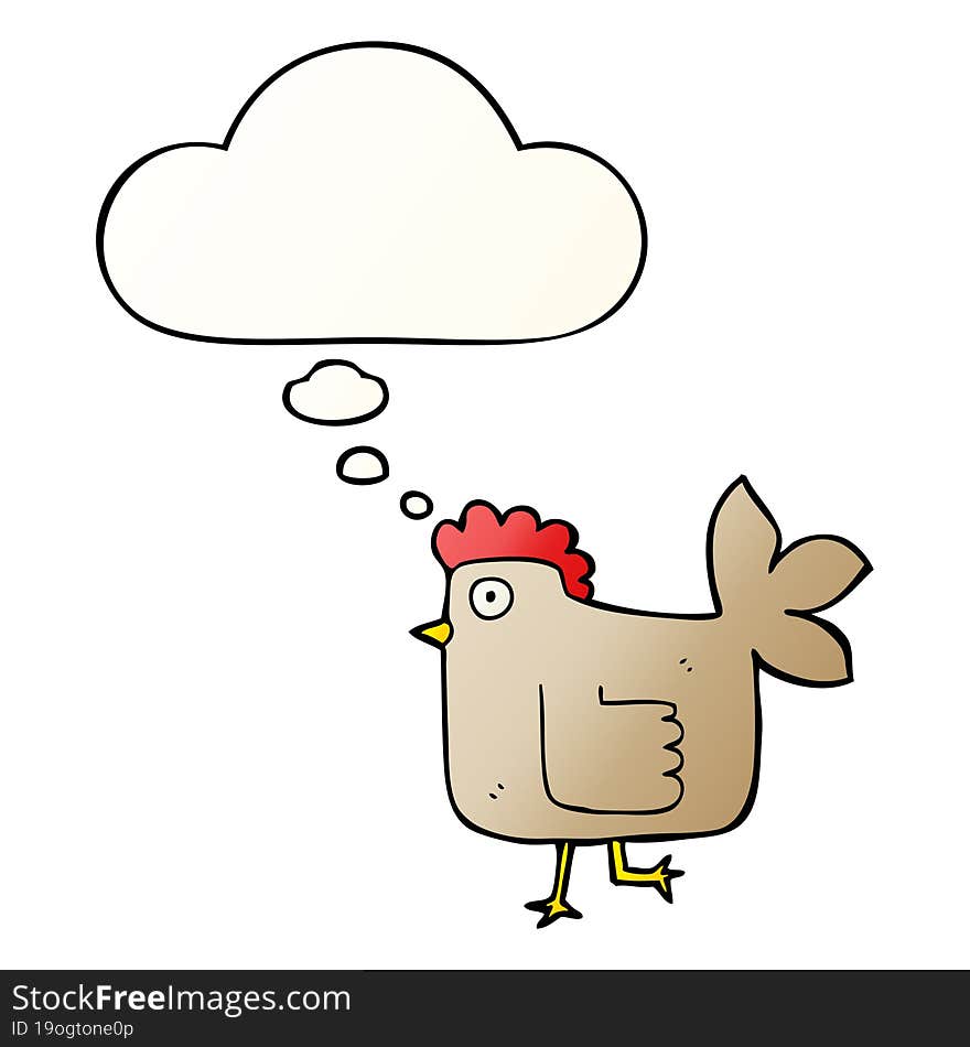 cartoon chicken with thought bubble in smooth gradient style