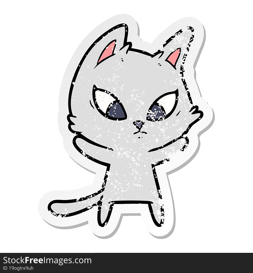 distressed sticker of a confused cartoon cat