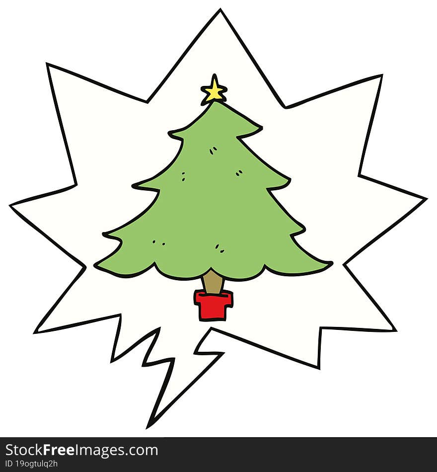 Cartoon Christmas Tree And Speech Bubble