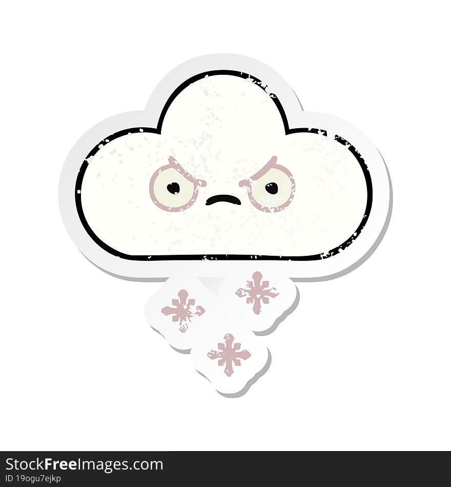 Distressed Sticker Of A Cute Cartoon Snow Cloud