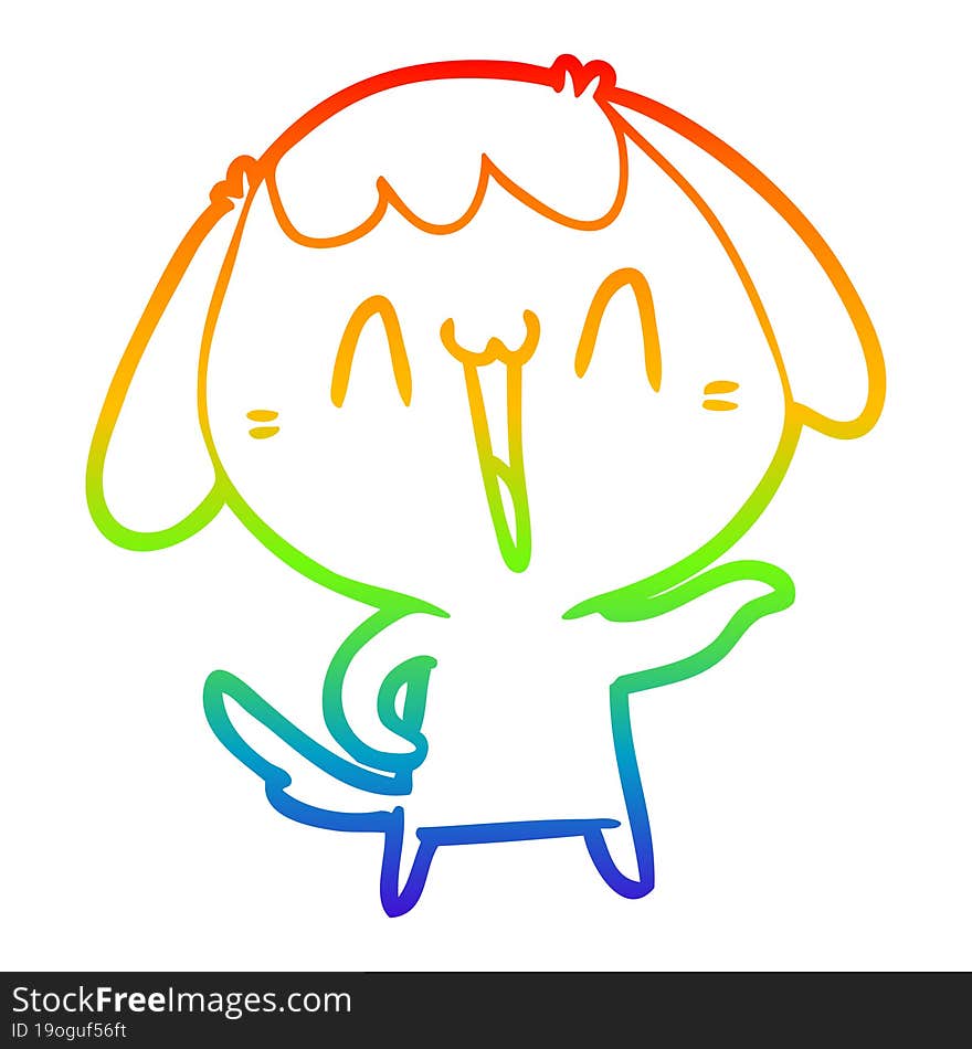 rainbow gradient line drawing of a cute cartoon dog