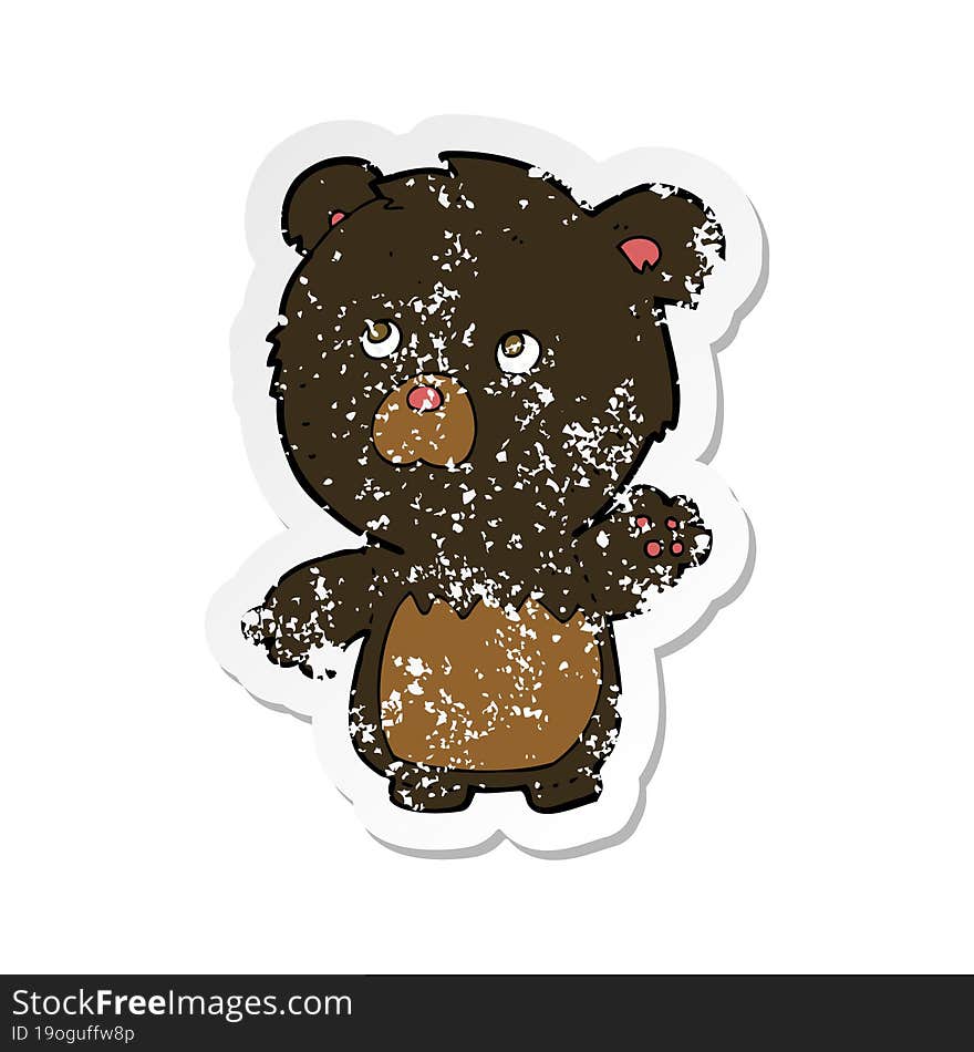 retro distressed sticker of a cartoon black teddy bear