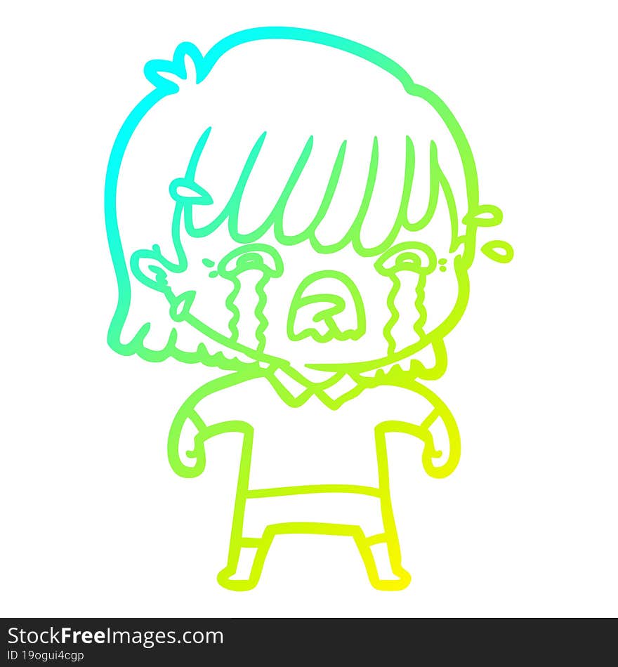 cold gradient line drawing cartoon girl crying