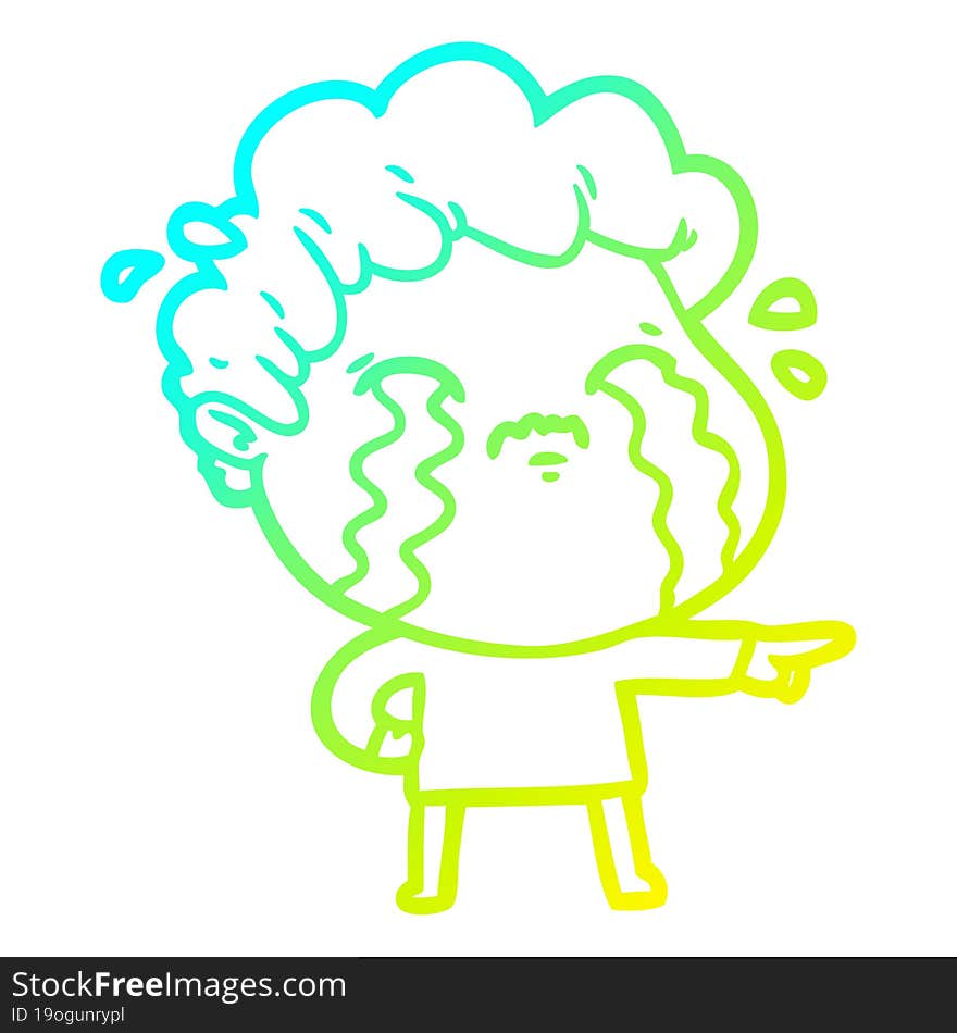 cold gradient line drawing of a cartoon man crying