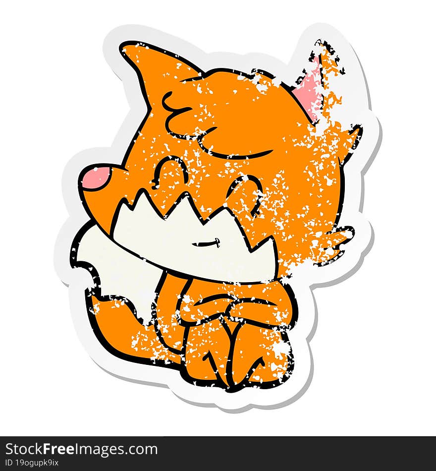 distressed sticker of a cartoon friendly fox