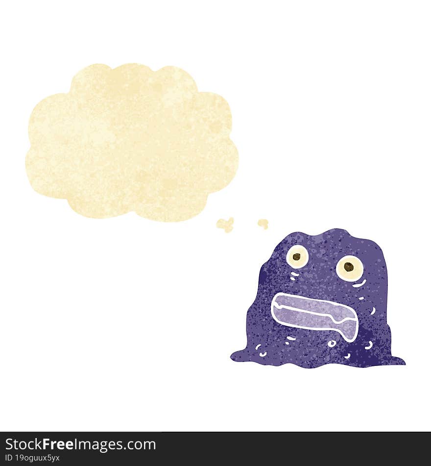 cartoon slime creature with thought bubble