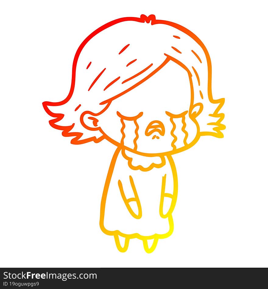 warm gradient line drawing of a cartoon girl crying