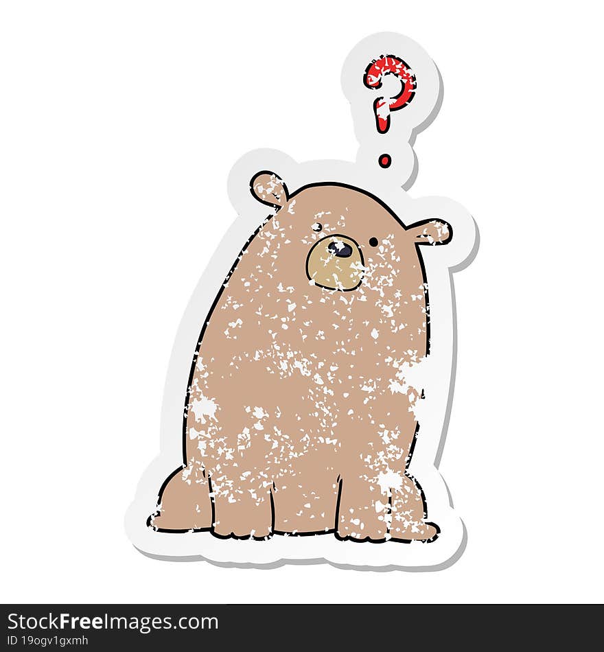 distressed sticker of a cartoon curious bear