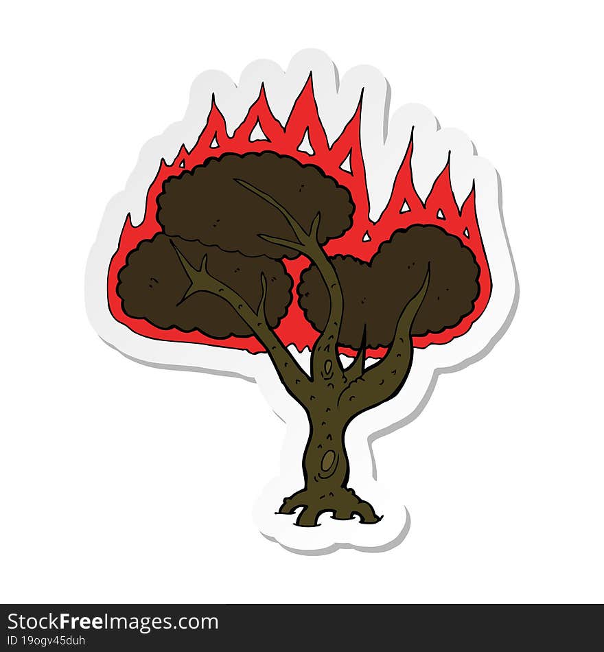 sticker of a cartoon burning tree