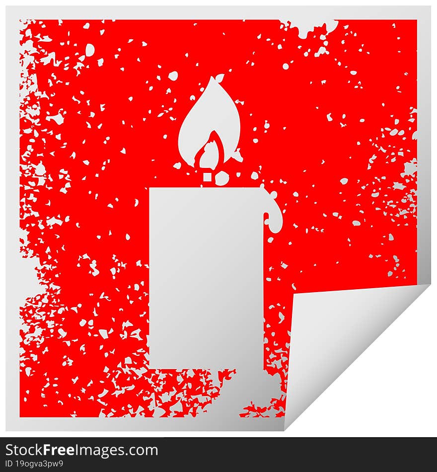 distressed square peeling sticker symbol of a lit candle