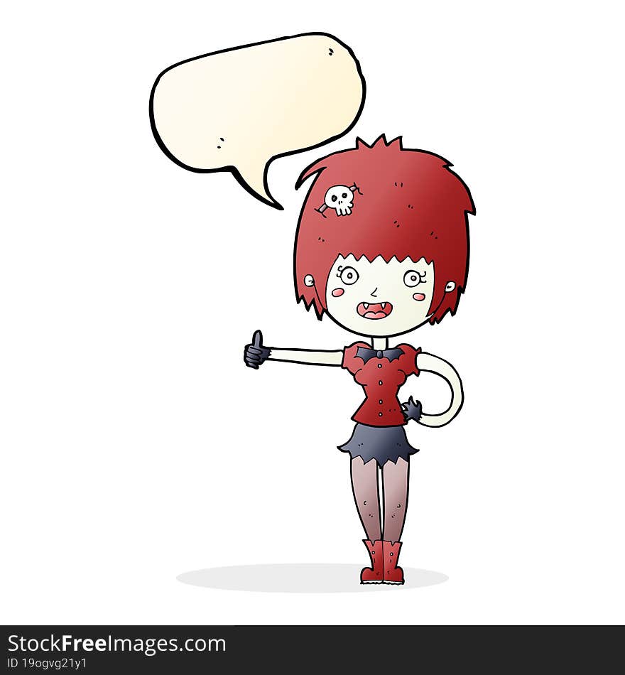 cartoon vampire girl giving thumbs up sign with speech bubble