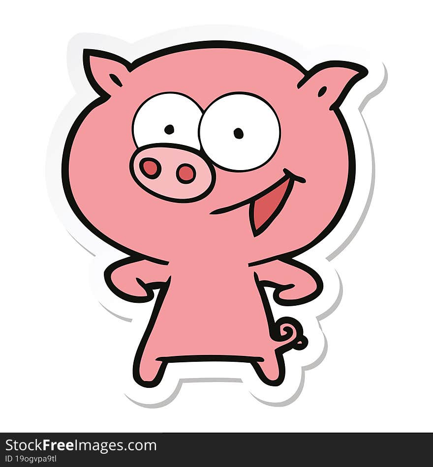 sticker of a cheerful pig cartoon