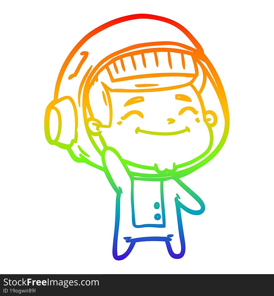 rainbow gradient line drawing of a happy cartoon astronaut