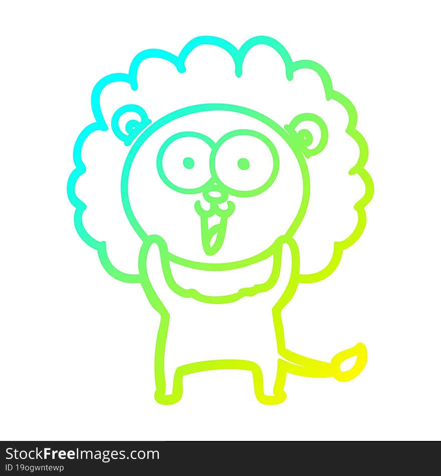 cold gradient line drawing happy cartoon lion