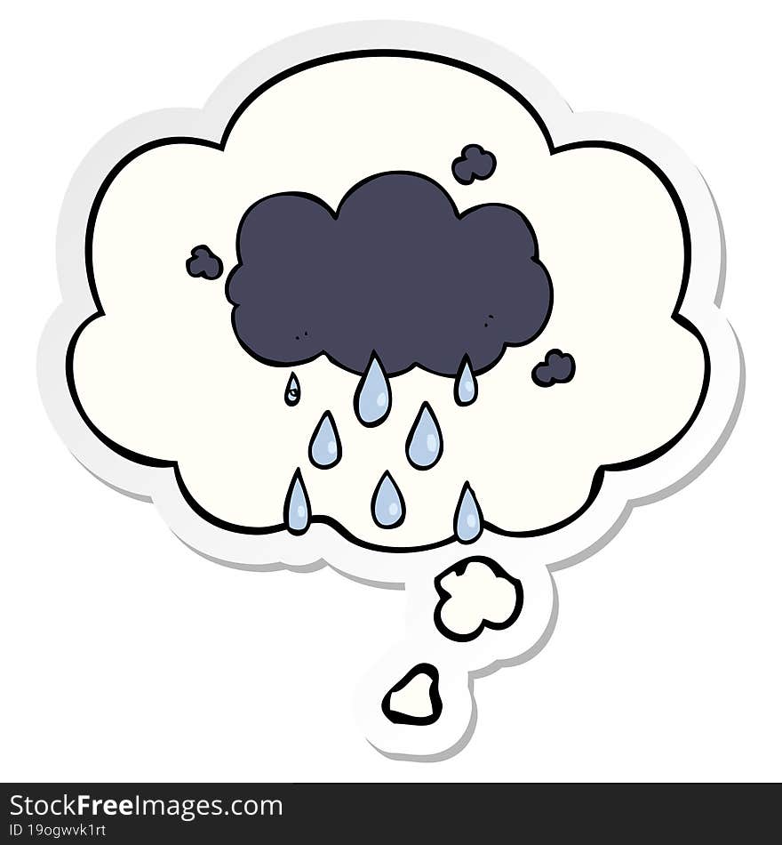 Cartoon Cloud Raining And Thought Bubble As A Printed Sticker