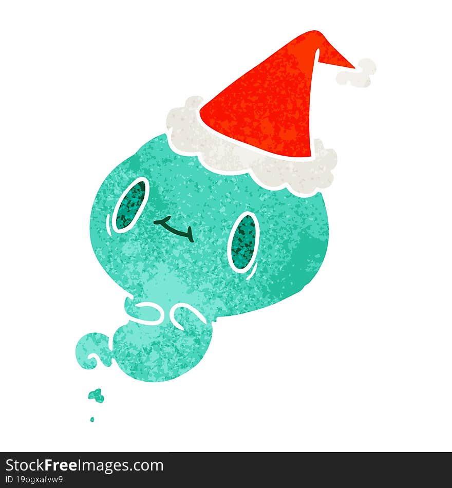 hand drawn christmas retro cartoon of kawaii ghost