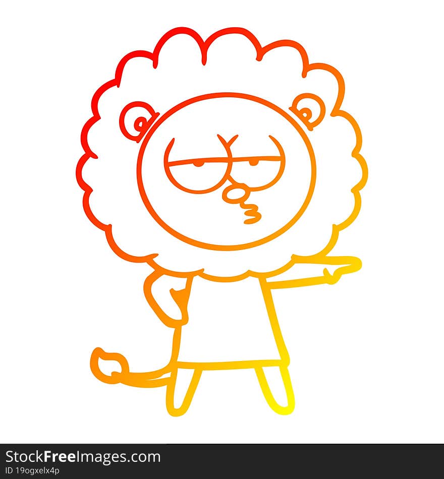 warm gradient line drawing cartoon bored lion